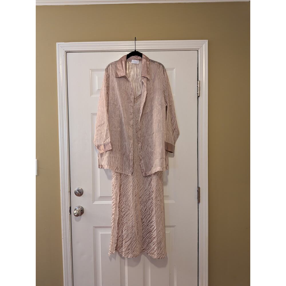 Cabernet Sleepwear Lounge Set NWT Sheer Gold Zebra Duster Slip Dress Size Medium